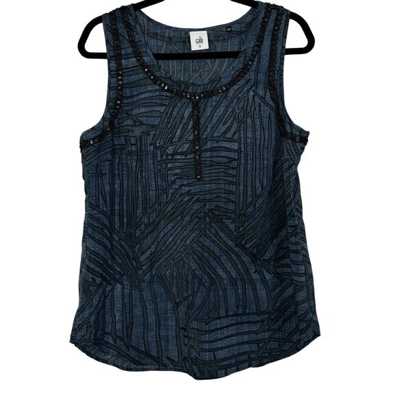 CABI Limited Edition Blue Gray Sequined Beaded Sleeveless Blouse Size Medium - Picture 1 of 7